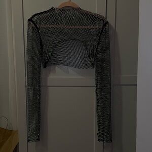 Black mesh long sleeve top with diamante detail